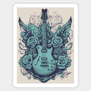 Electric guitar & roses pixel art blue Sticker